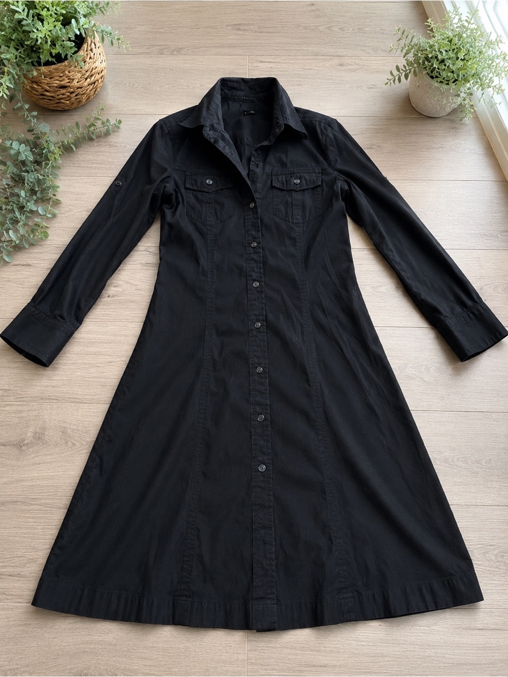 Theory Classic Black Button-Front Shirt Dress